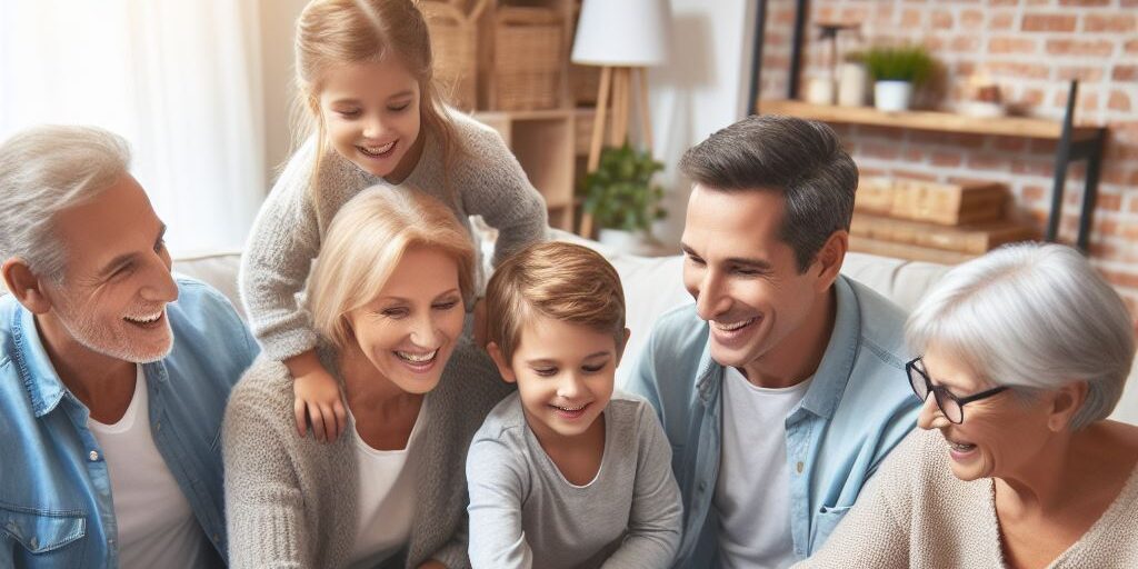 Joyful gathering of grandparents playing board games with their grandchildren. The happiness and well-being derived from incorporating GlucoTrust into their daily health regimen.