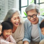 Joyful gathering of grandparents playing board games with their grandchildren. The happiness and well-being derived from incorporating GlucoTrust into their daily health regimen.