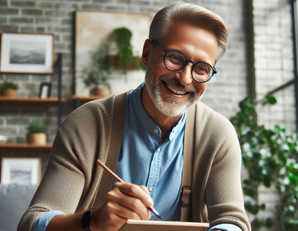 Enthusiastic middle-aged individual immersed in a fulfilling hobby.